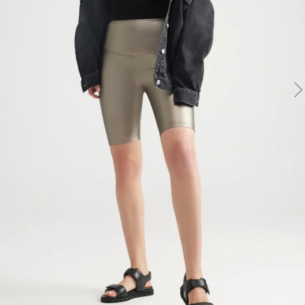 NWOT Yummie‎ Metallic Bronze Faux Leather Shaping Biker Shorts Small